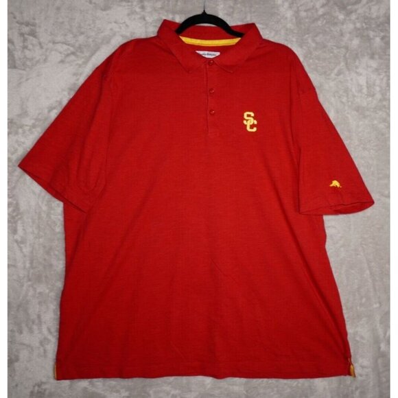 Tommy Bahama USC Trojans Polo Shirt Cardinal Red XXXL 3XL Logo Embroidered Short - Picture 2 of 15